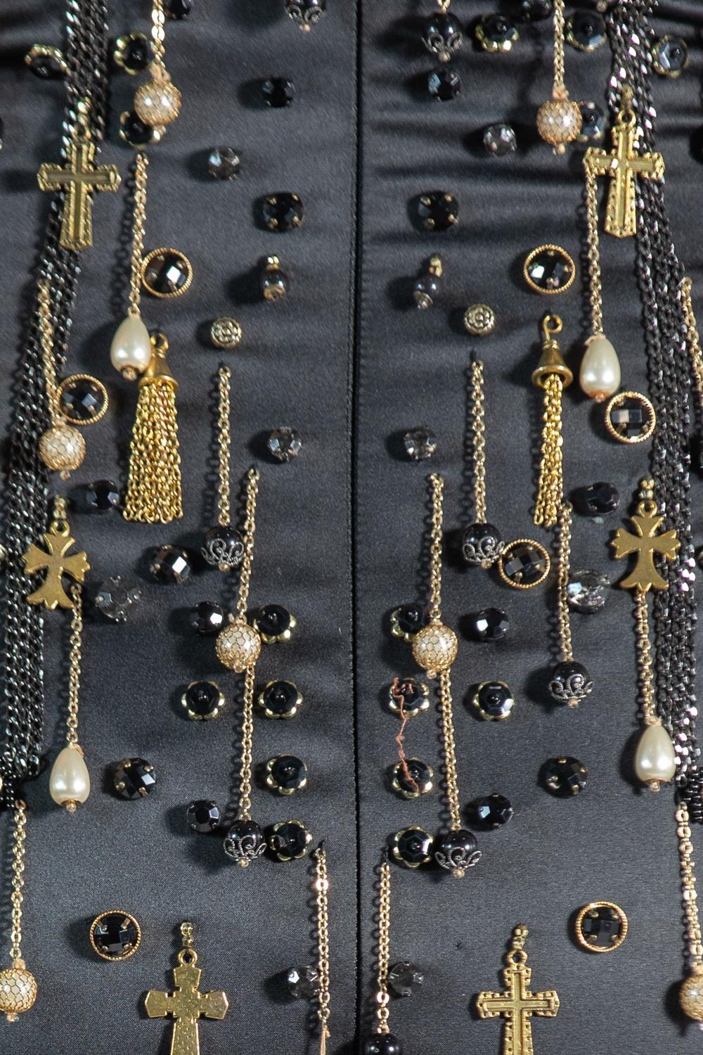 2000S Black & Gold Silk Chain Fringe Cocktail Dress For Sale 6