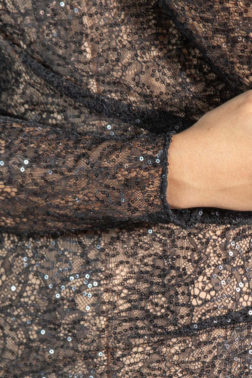 2000S Black & Nude Lace Sequined Gown Long Sleeve For Sale 6