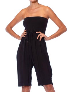 2000S Black Strapless Viscose & Cotton Romper