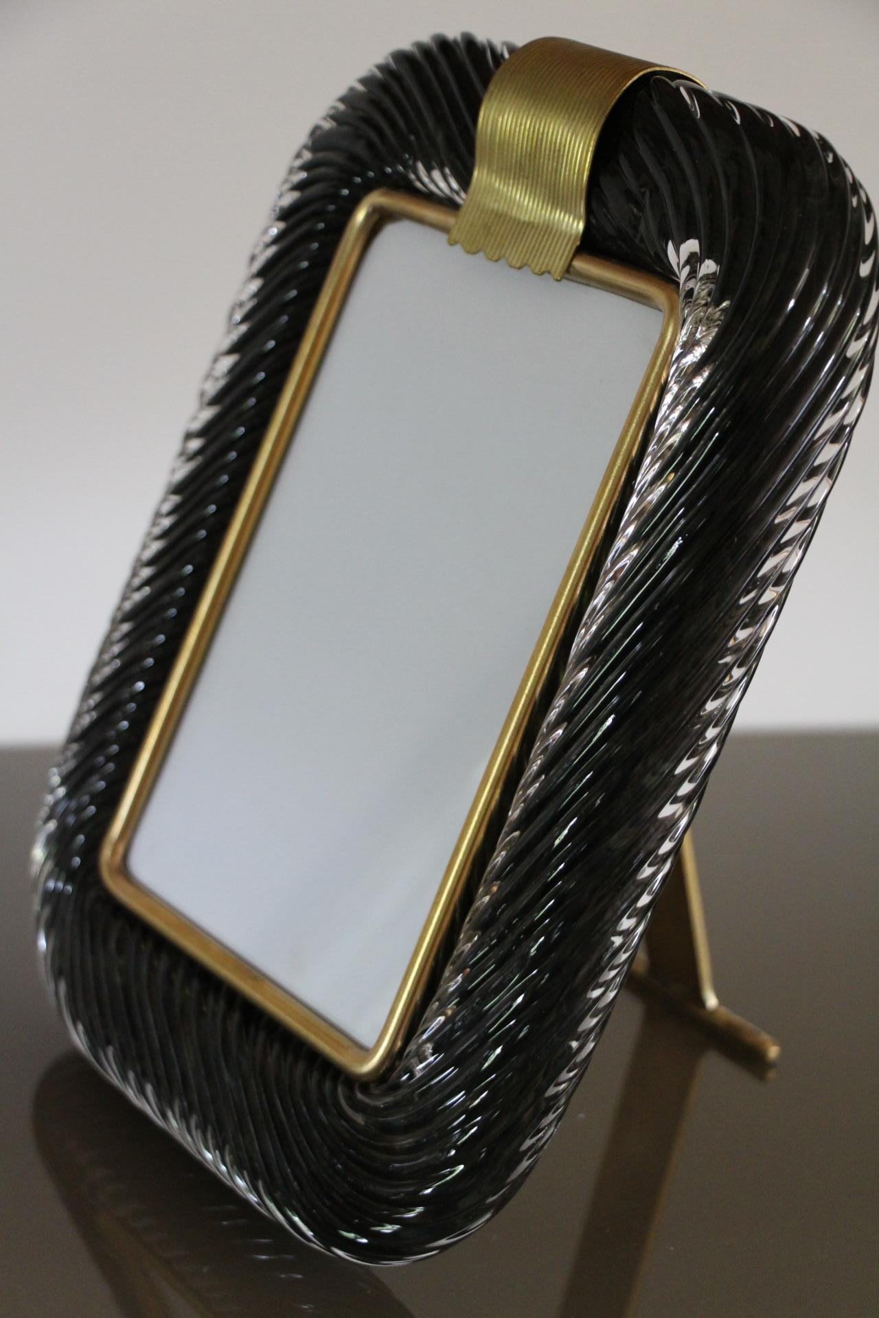2000's Black Twisted Murano Glass and Brass Photo Frame by Barovier e Toso 4