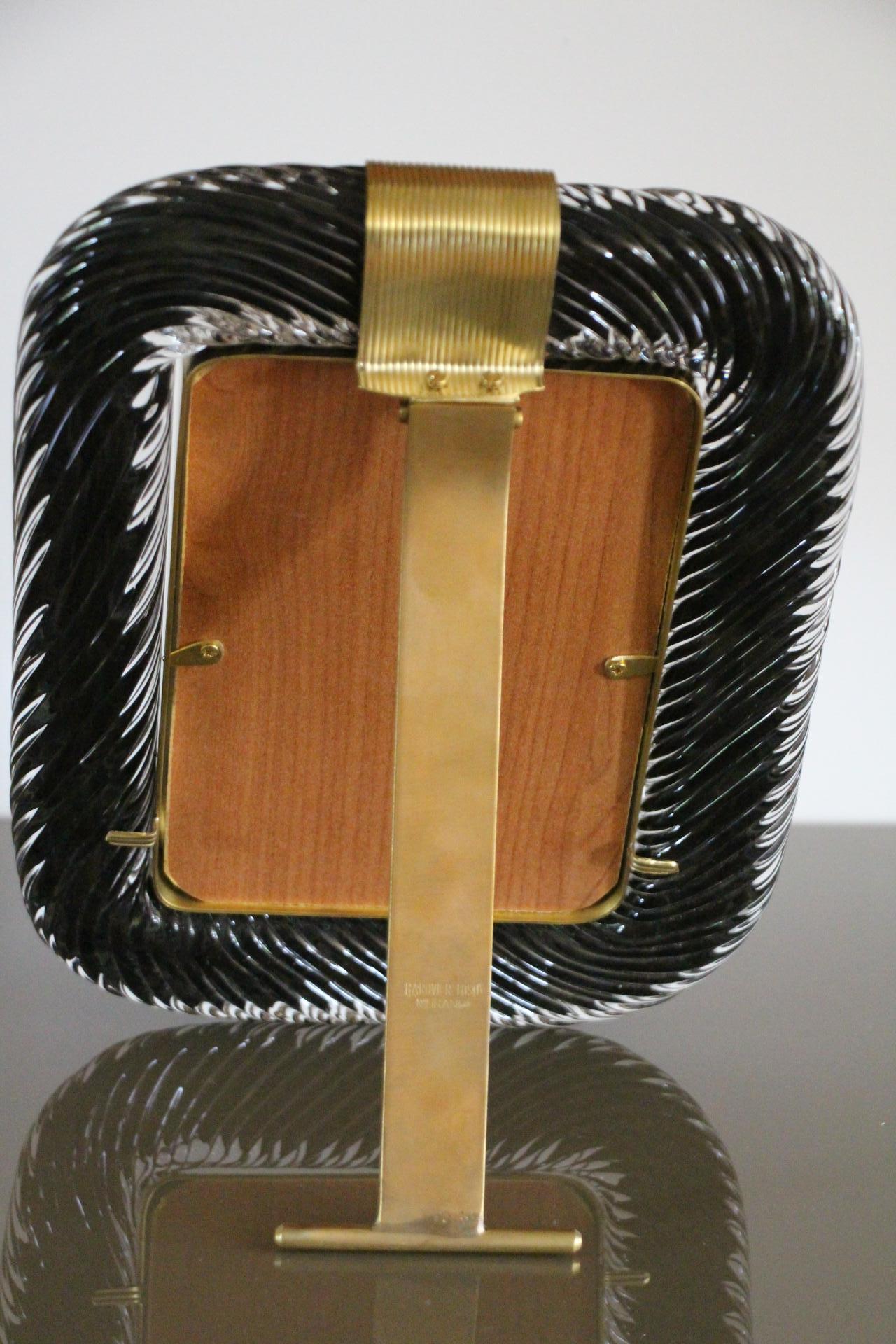 2000's Black Twisted Murano Glass and Brass Photo Frame by Barovier e Toso 1
