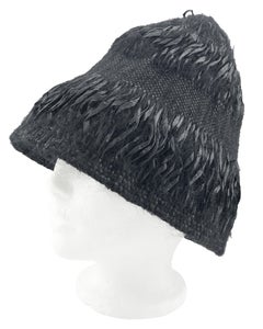 Gorro puntiagudo de lana negra y rafia tejido a mano de los años 2000