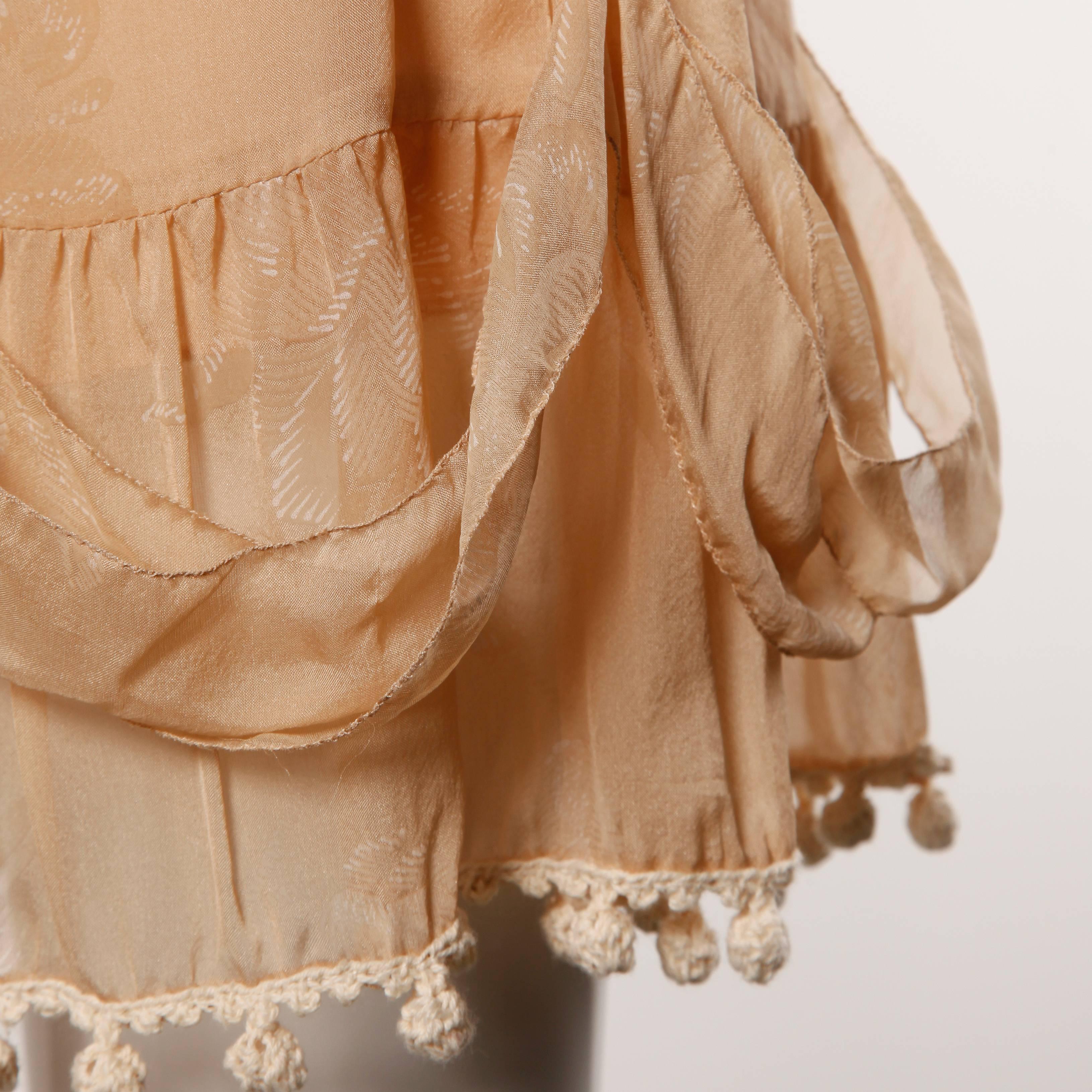 2000s Blumarine Nude Silk Skirt with Crochet + Pom Pom Detail For Sale 4