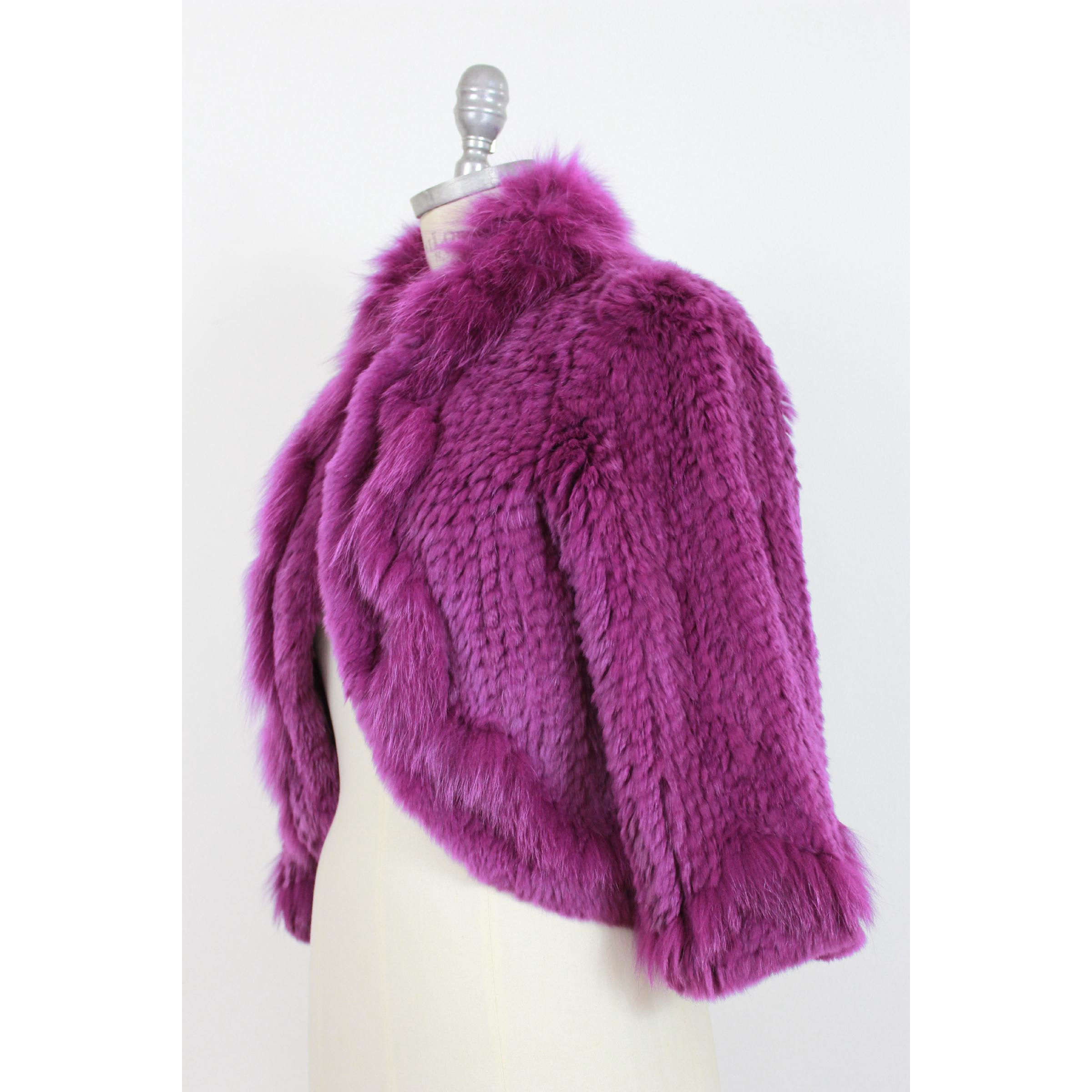 Women's 2000s Blumarine Purple Fur Fox Jacket Short Bolero 