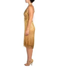 1970S BOB MACKIE Gold Beaded Mini Cocktail Dress