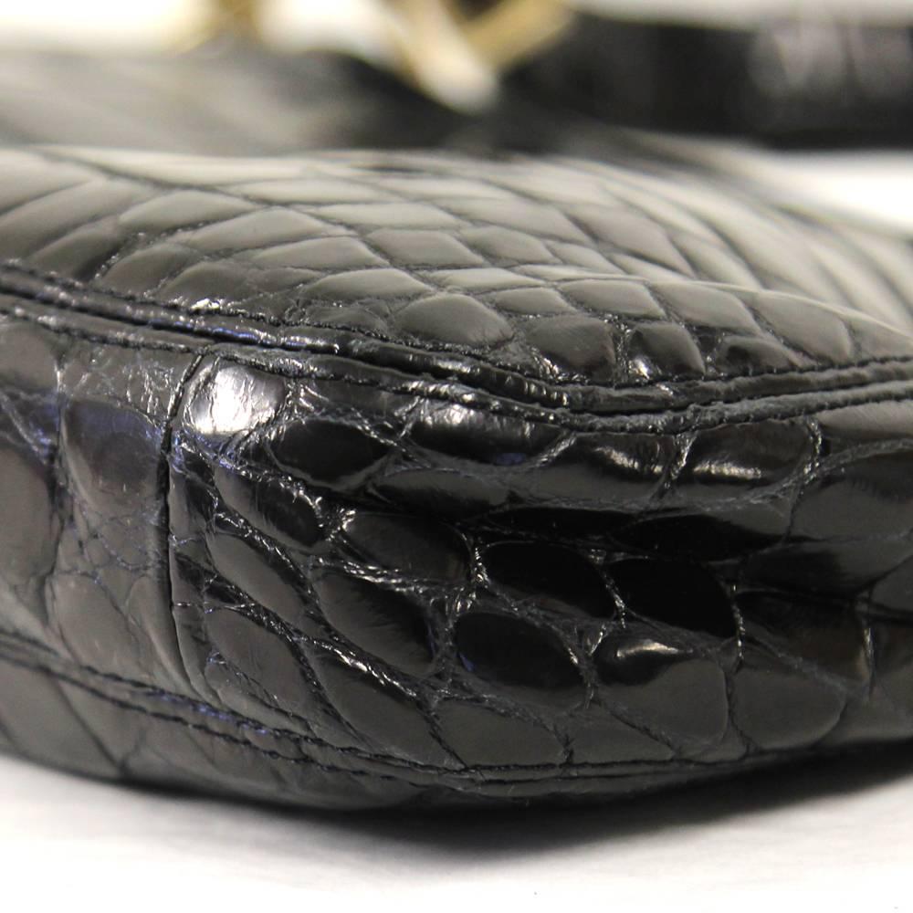 2000s Bottega Veneta Black Crocodile Leather Bag 1
