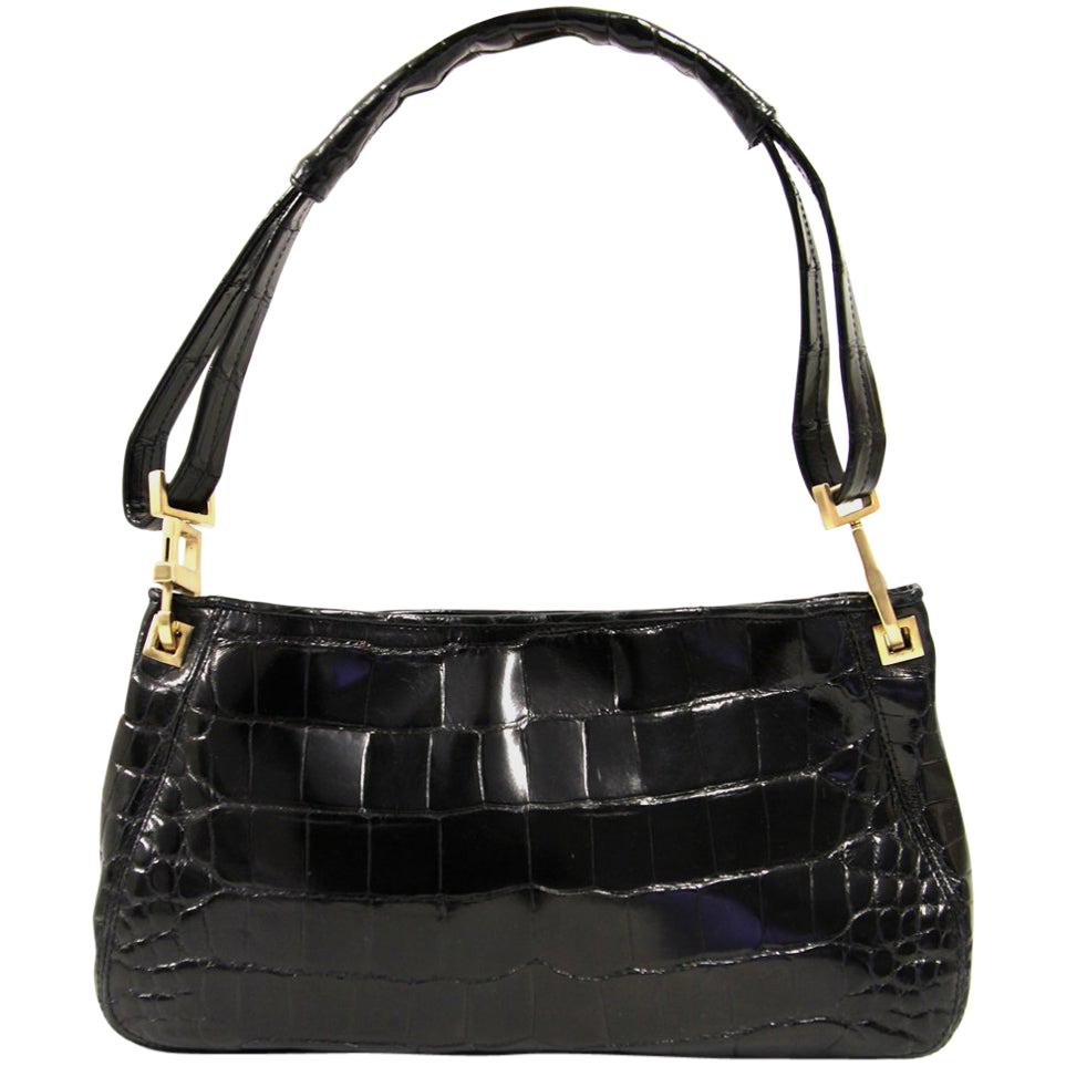 2000s Bottega Veneta Black Crocodile Leather Bag