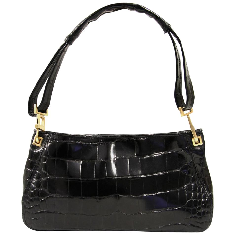 2000s Bottega Veneta Black Crocodile Leather Bag