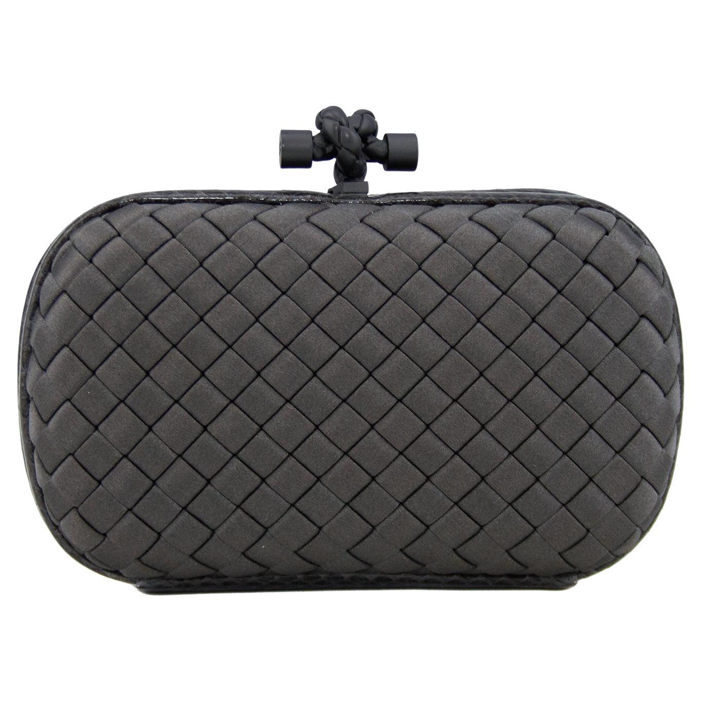2000
s Bottega Veneta Gun Metal Intrecciato Satin and Snakeskin Knot Clutch
