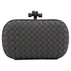 2000's Bottega Veneta Gun Metal Intrecciato Satin and Snakeskin Knot Clutch