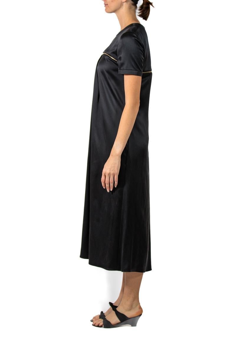 Women's 2000S BRANDON MAXWELL Black Silk Cocktail Dress With Gold Zipper Detail For Sale