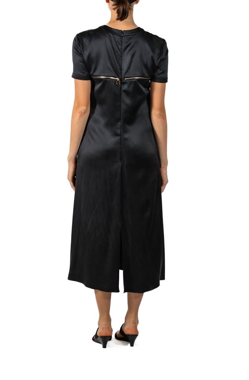 2000S BRANDON MAXWELL Black Silk Cocktail Dress With Gold Zipper Detail For Sale 2