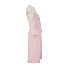 2000s Bruce Oldfield Couture Pink Skirt Suit with White Beadwork