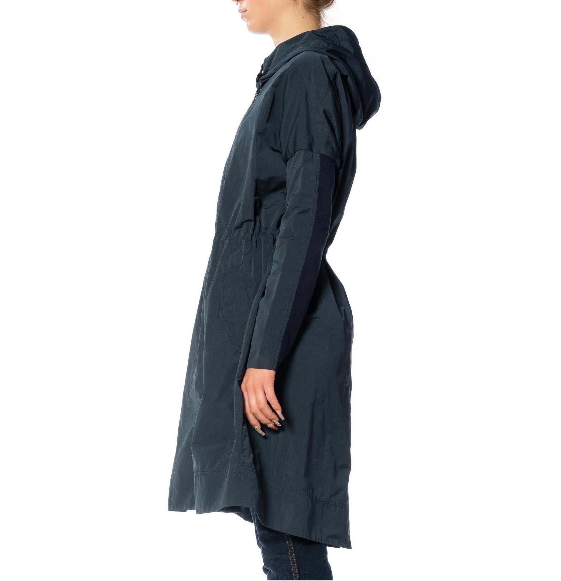 Women's 2000S BRUNELLO CUCINELLI Navy Blue Poly & Silk Rain Jacket With Elastic Waist For Sale