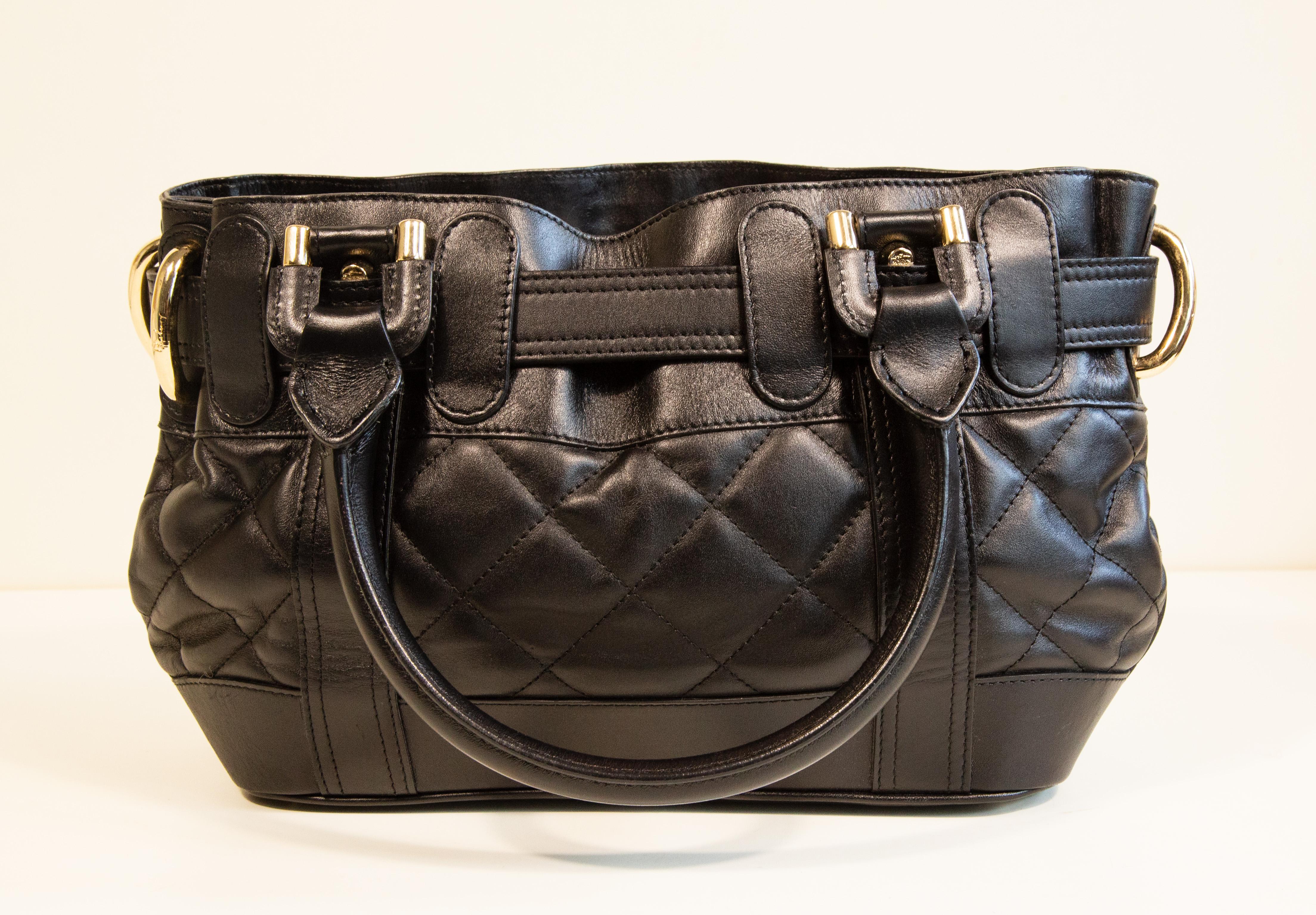 Women's or Men's 2000s Burberry Beaton Handbag in Black Quilted Leather For Sale