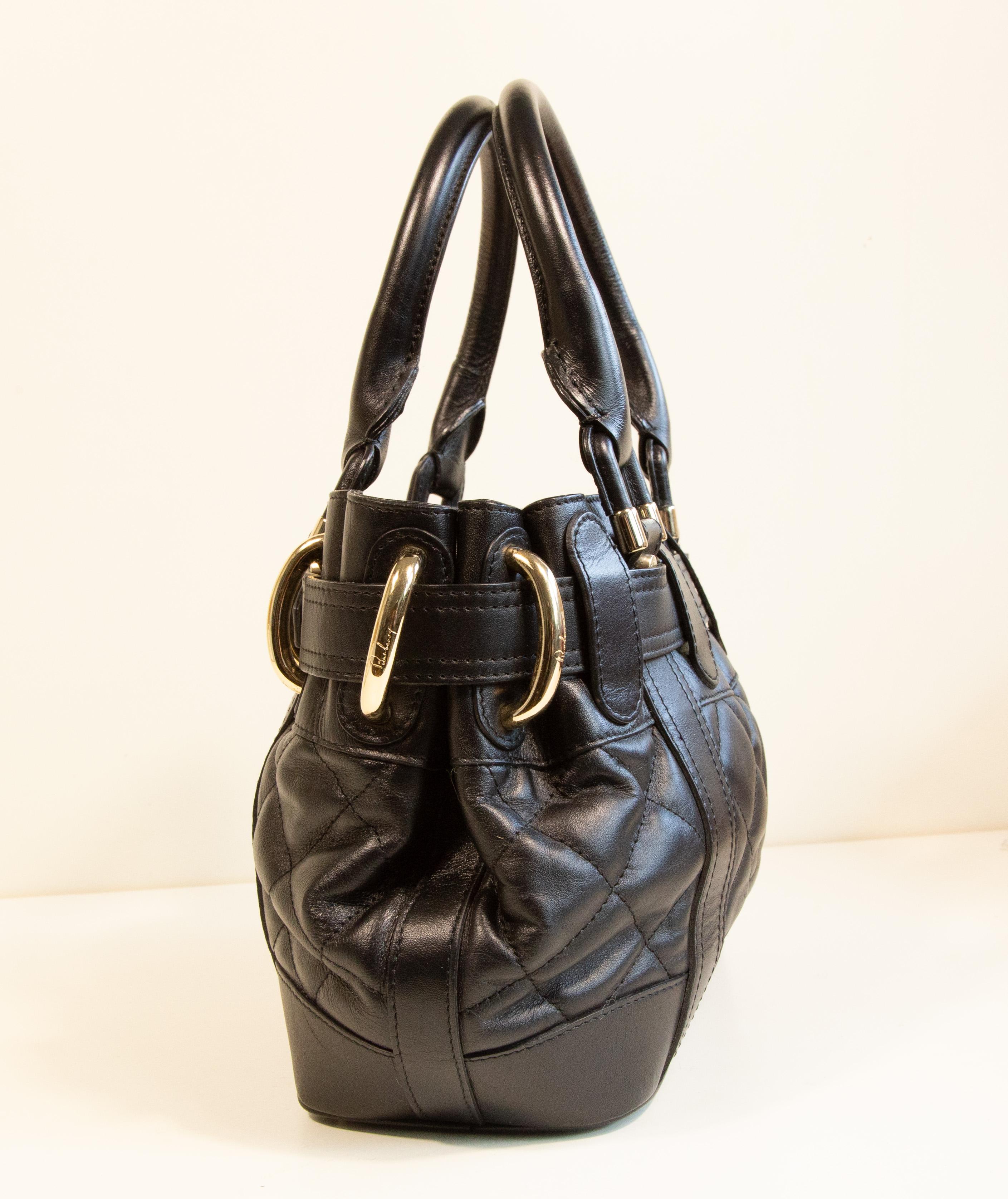 2000s Burberry Beaton Handbag in Black Quilted Leather For Sale 2