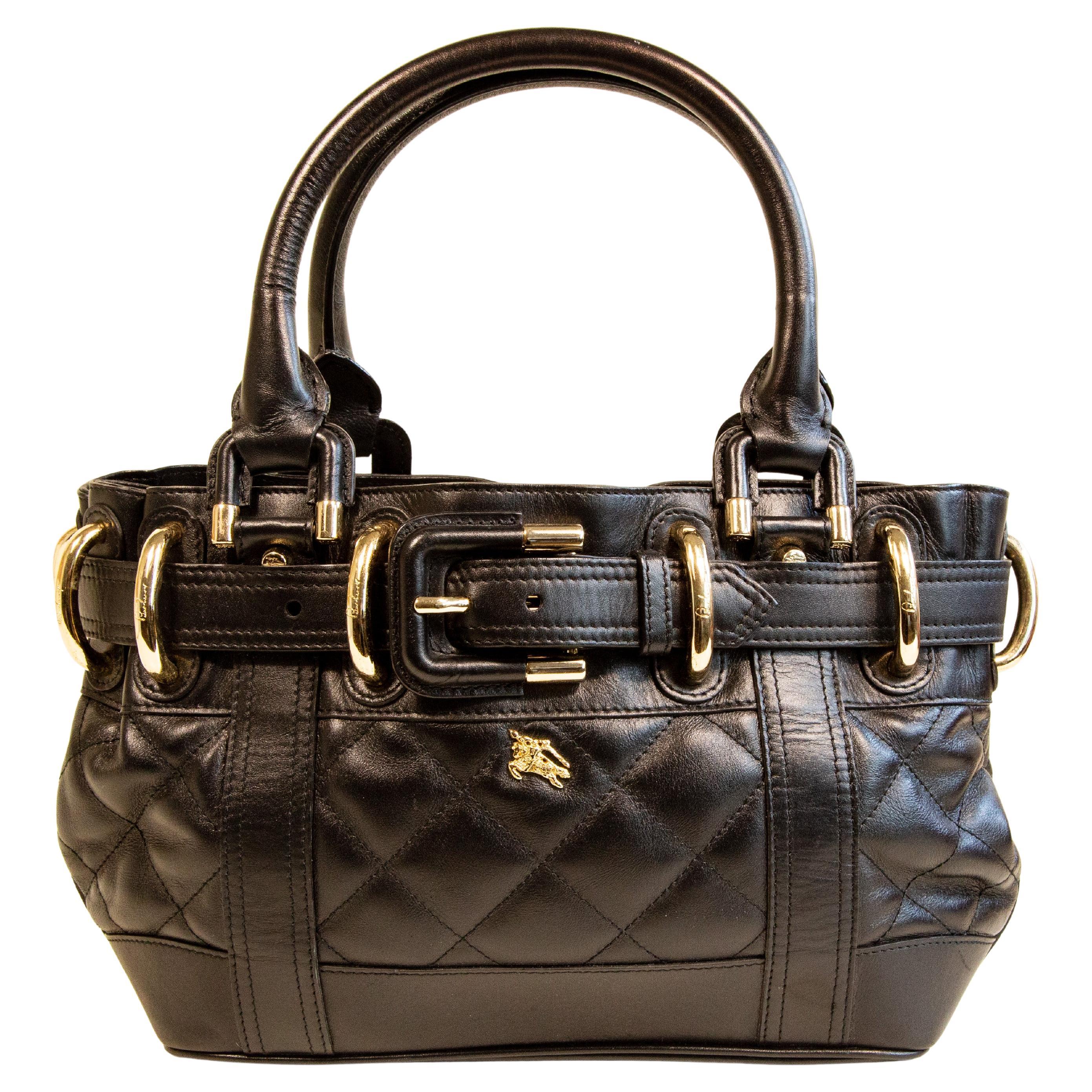 2000s Burberry Beaton Handbag in Black Quilted Leather For Sale