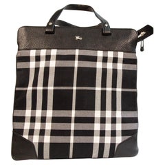 2000s Burberry Black and White Check Canvas Tote Bag