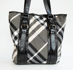 2000s Burberry Black and White Nova Check Nylon Tote Bag