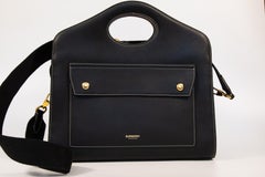 2000s Burberry Black Leather 2-Way Pocket Medium Bag