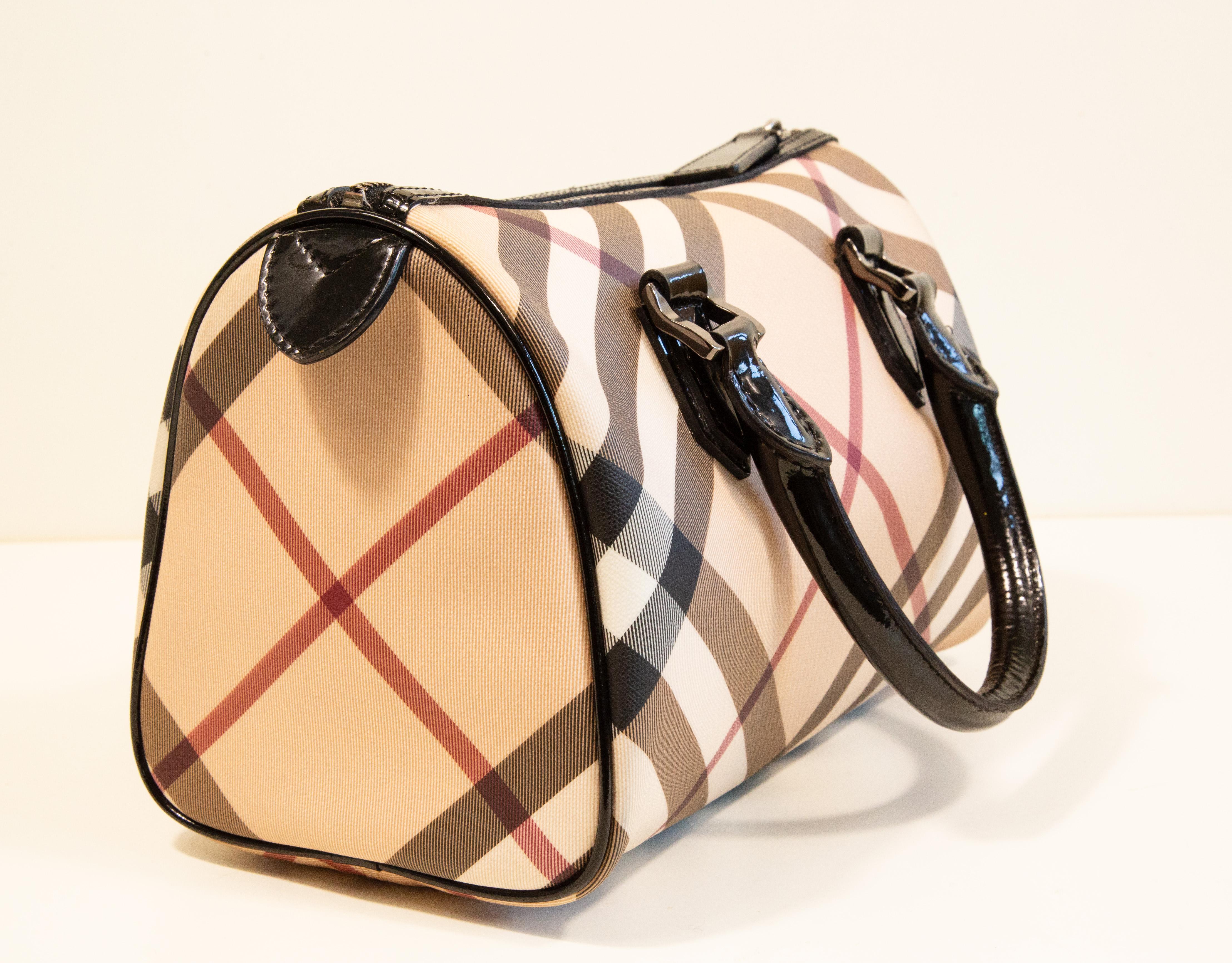 Beige 2000s Burberry Bowling Bag in Nova Check Coated Canvas