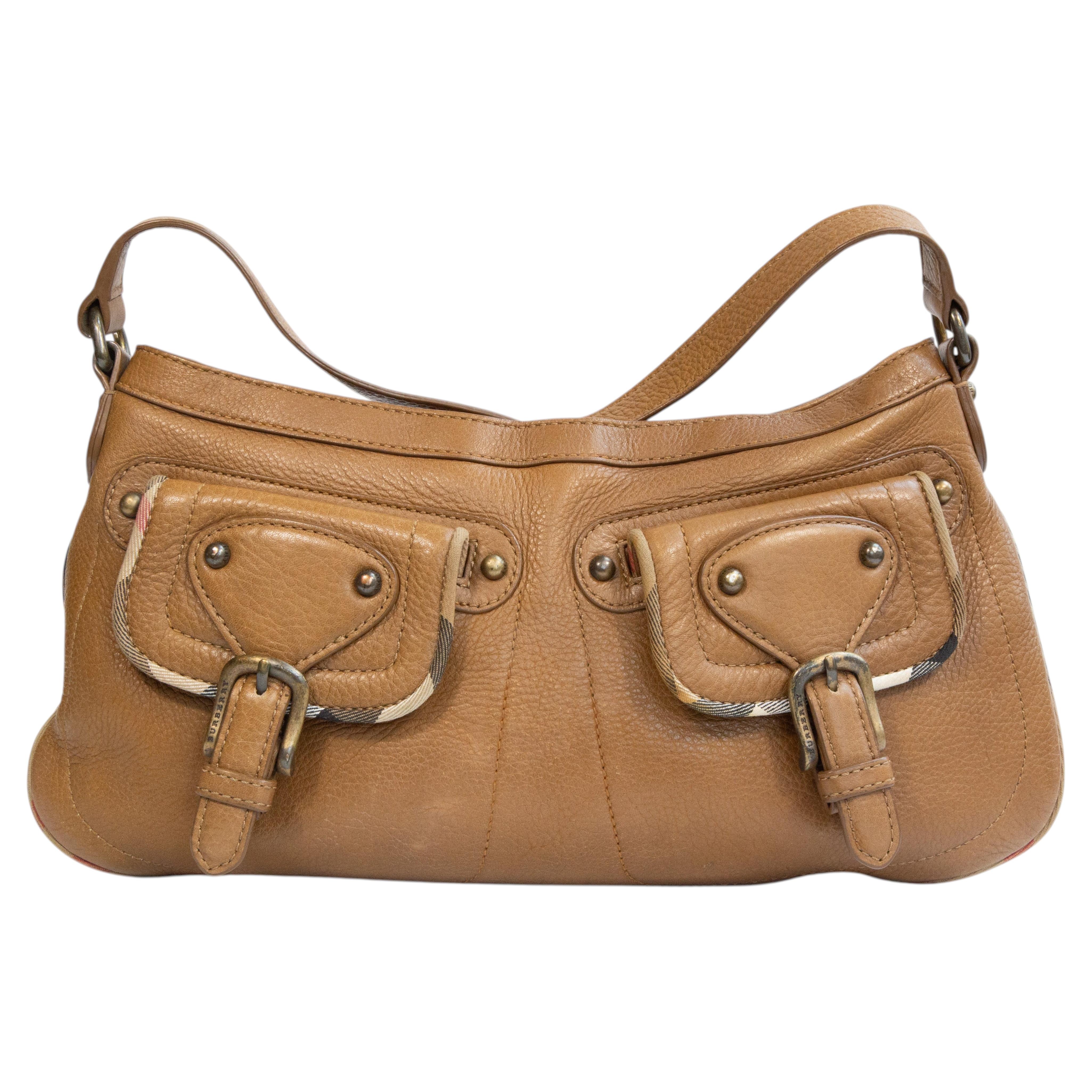 Borsa a tracolla Burberry anni 2000 in pelle marrone