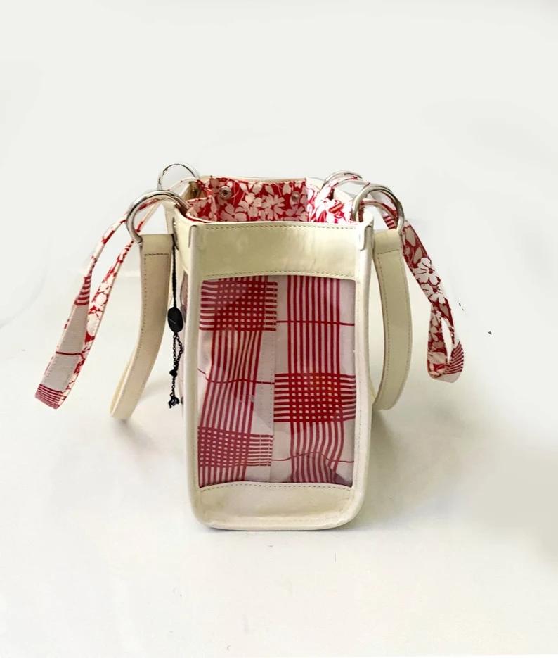 2000s Burberry Clear Perspex Floral Red White Nova Check Shoulder Bag For Sale 4