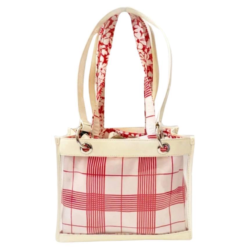 2000s Burberry Clear Perspex Floral Red White Nova Check Shoulder Bag For Sale