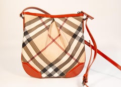 2000s Burberry Dryden Multicolor Nova Check PVC and Orange Leather Crossbody Bag