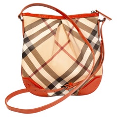 2000s Burberry Dryden Multicolor Nova Check PVC and Orange Leather Crossbody Bag