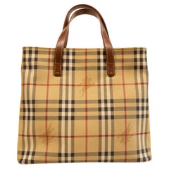 2000s Burberry Bolso de asa superior de lona revestida de vinilo multicolor Shopper