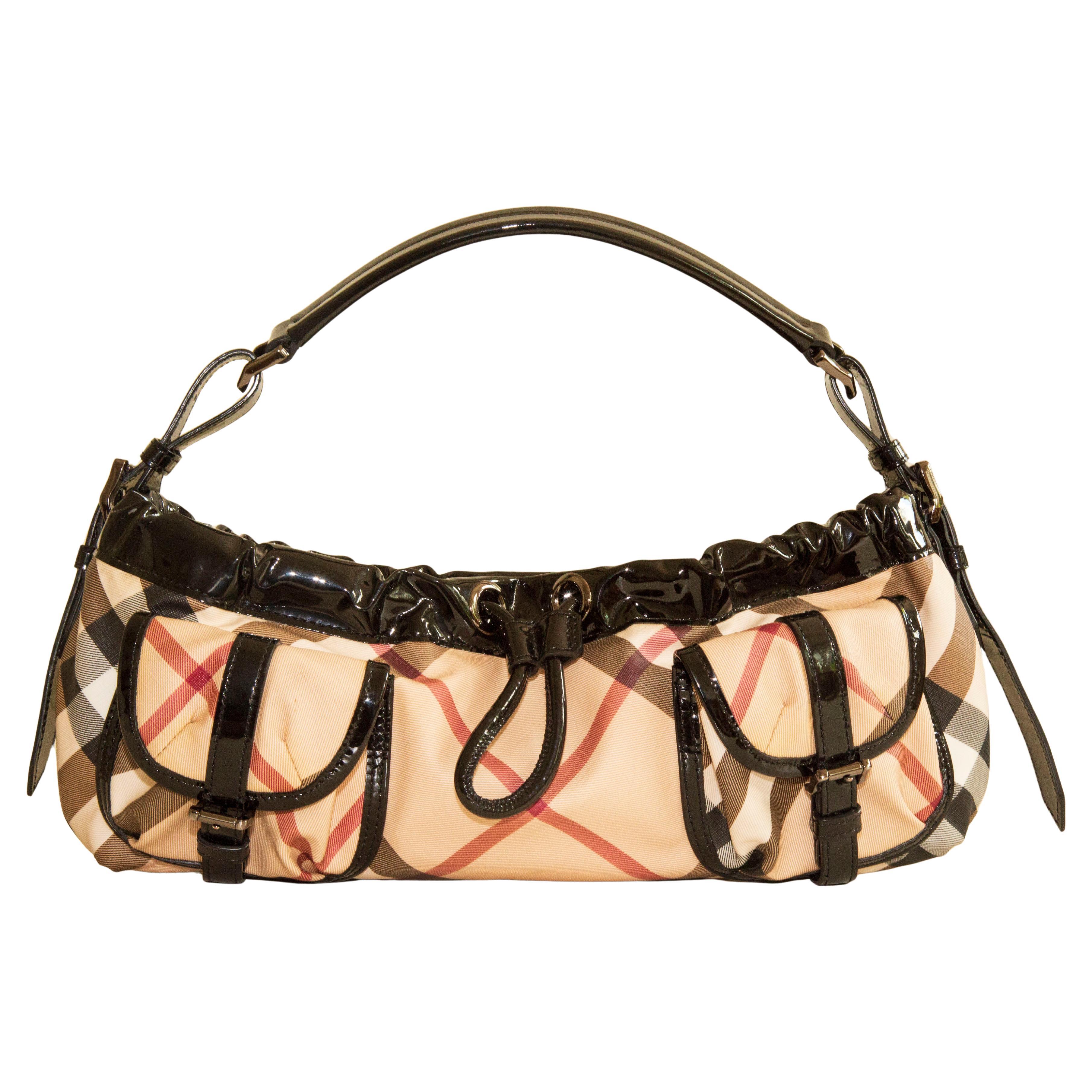 2000s Burberry Nova Check Coated Canvas Shoulder Bag For Sale