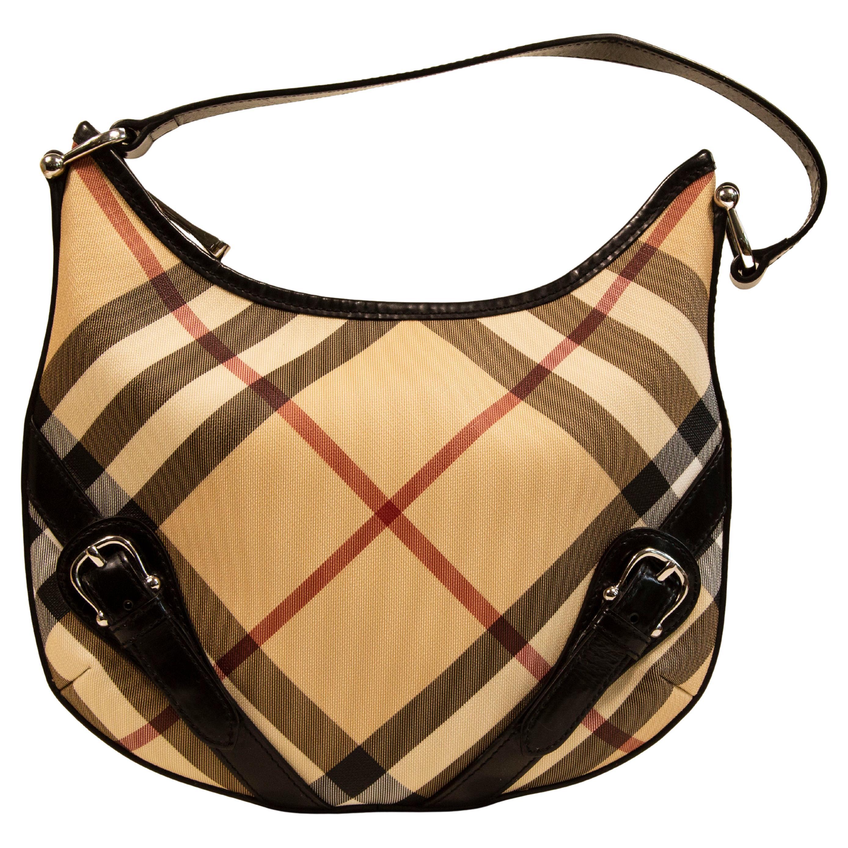 2000s Burberry Nova Check PVC and Black Leather Hobo Bag For Sale