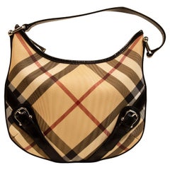 2000s Burberry Nova Check PVC and Black Leather Hobo Bag