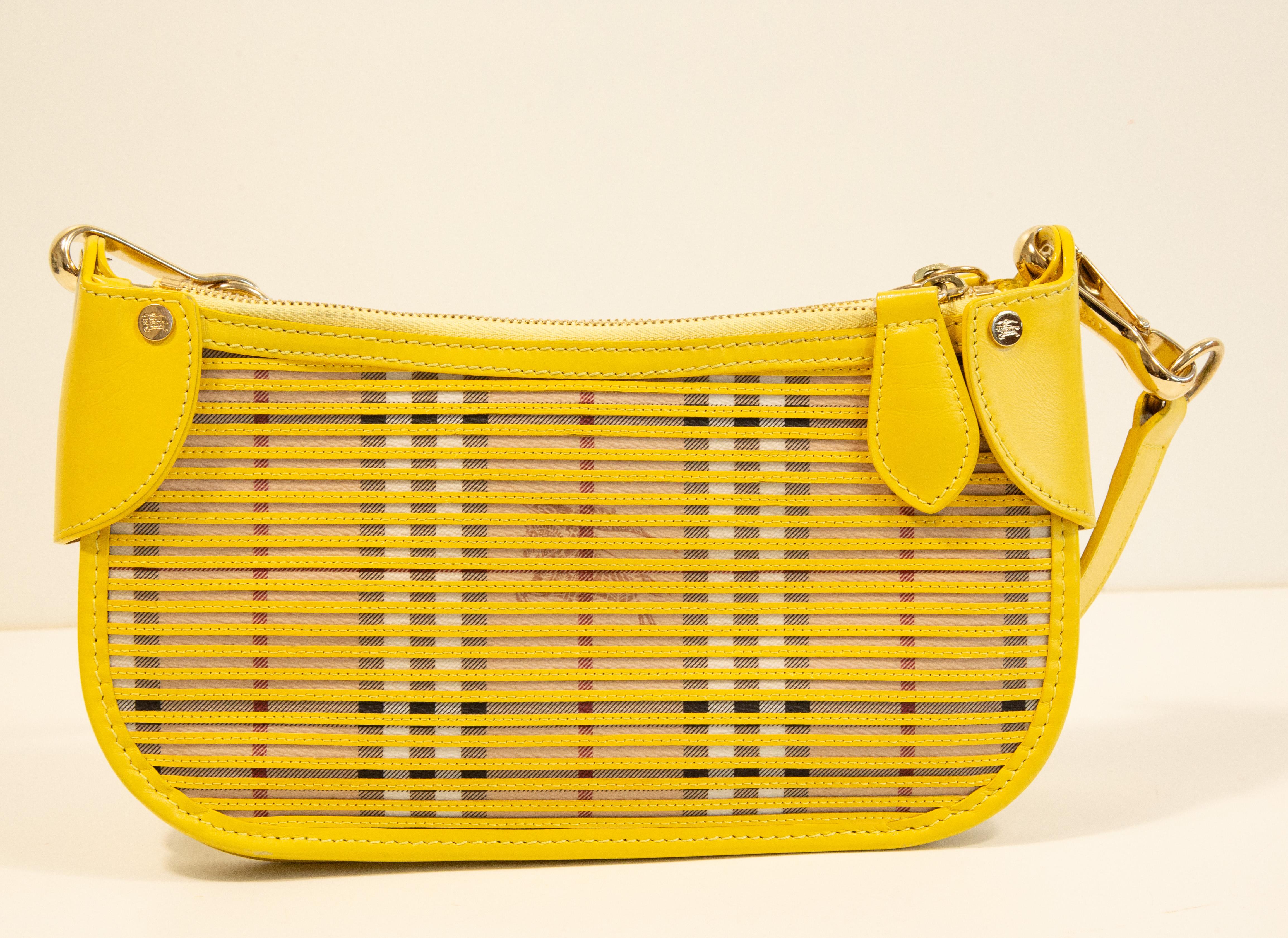 Women's or Men's 2000s Burberry Shoulder Bag/Clutch in PVC and Yellow Leather For Sale