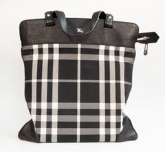 2000s Burberry Tote / Shoulder Bag in Black & White Tartan Canvas