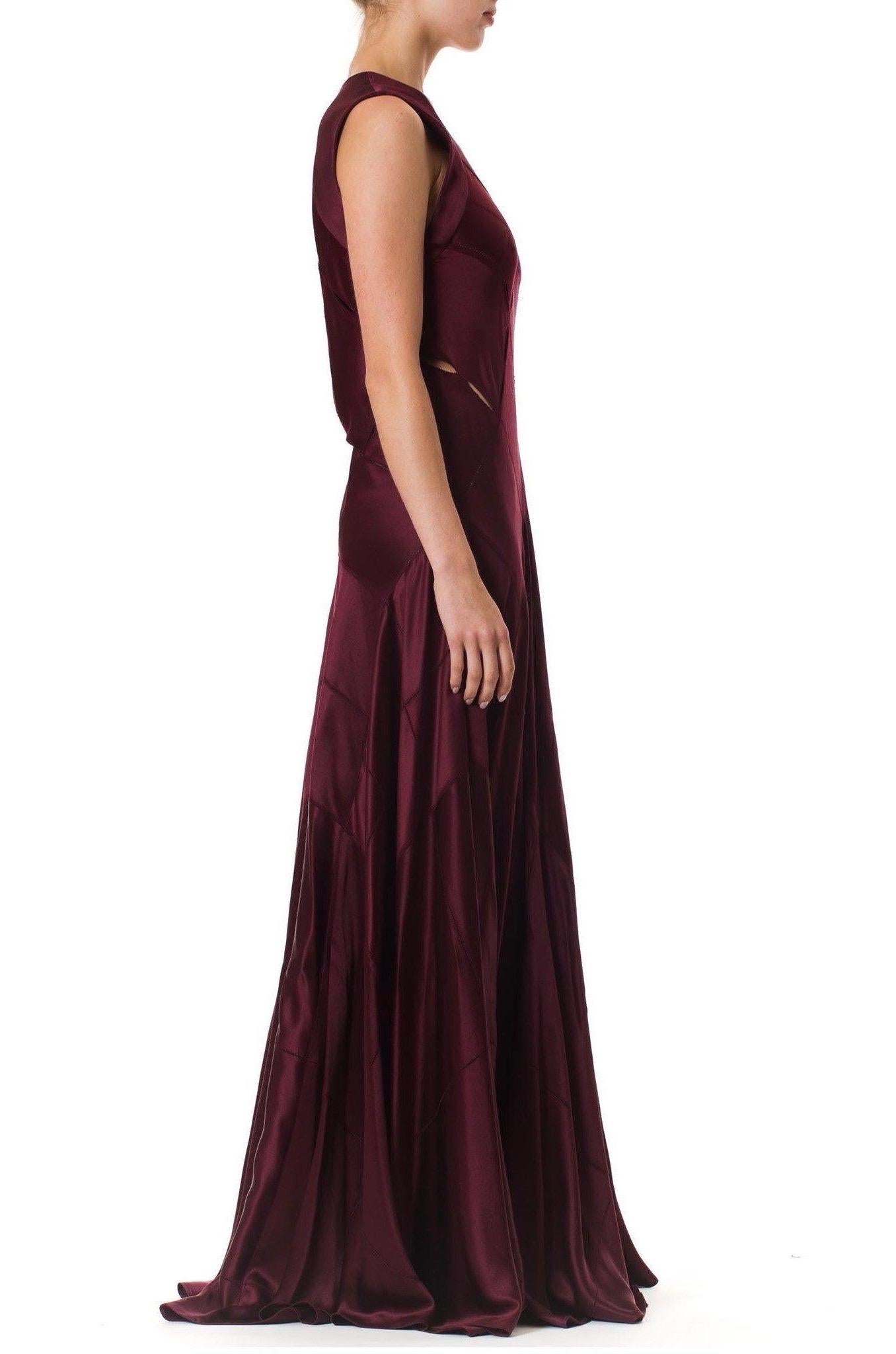 2000S CALVIN KLEIN Burgundy Bias Cut Silk Crepe Back Satin Patchwork Cut-Out Go For Sale 3
