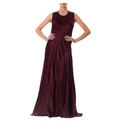 2000S Calvin Klein Burgundy Bias Cut Silk Crepe Back Satin Patchwork Cut-Out Go