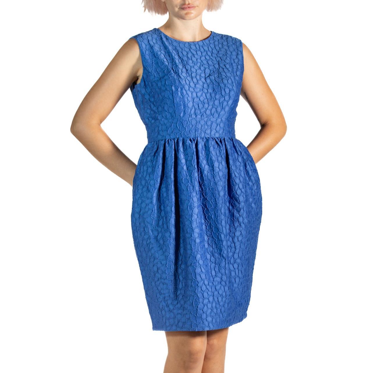 Women's 2000S Carolina Herrera Blue Silk Blend Jacquard Dress For Sale