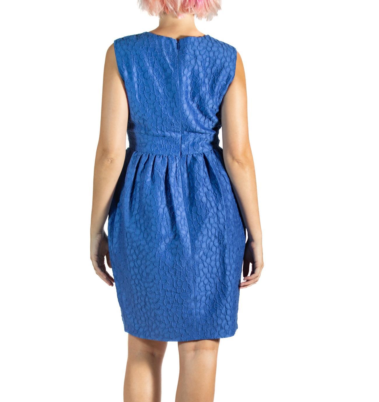 2000S Carolina Herrera Blue Silk Blend Jacquard Dress For Sale 3