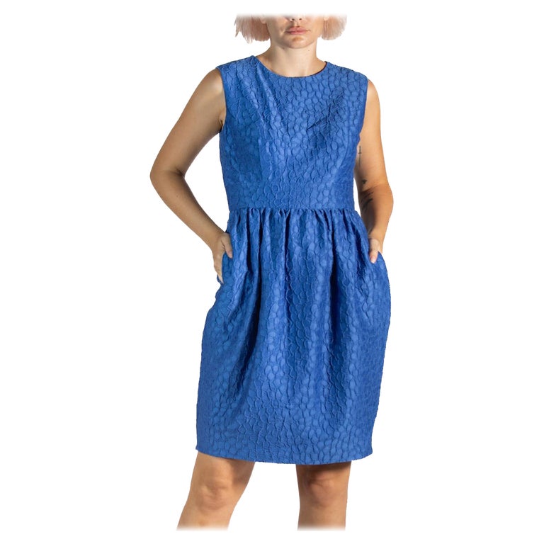 Carolina Herrera, robe bleue en jacquard de soie mélangée, années