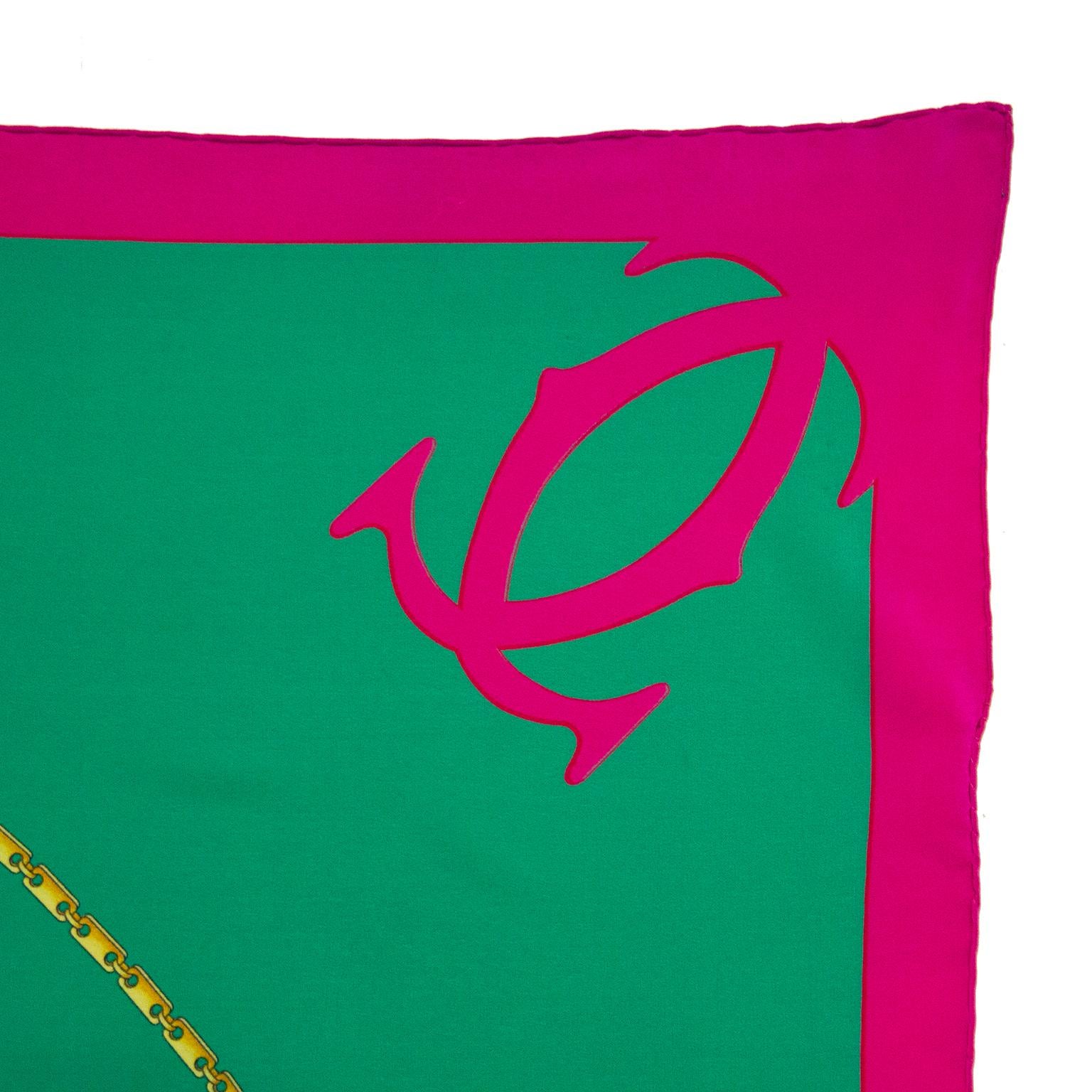 Blue 2000s Cartier Green & Pink Silk Scarf  For Sale