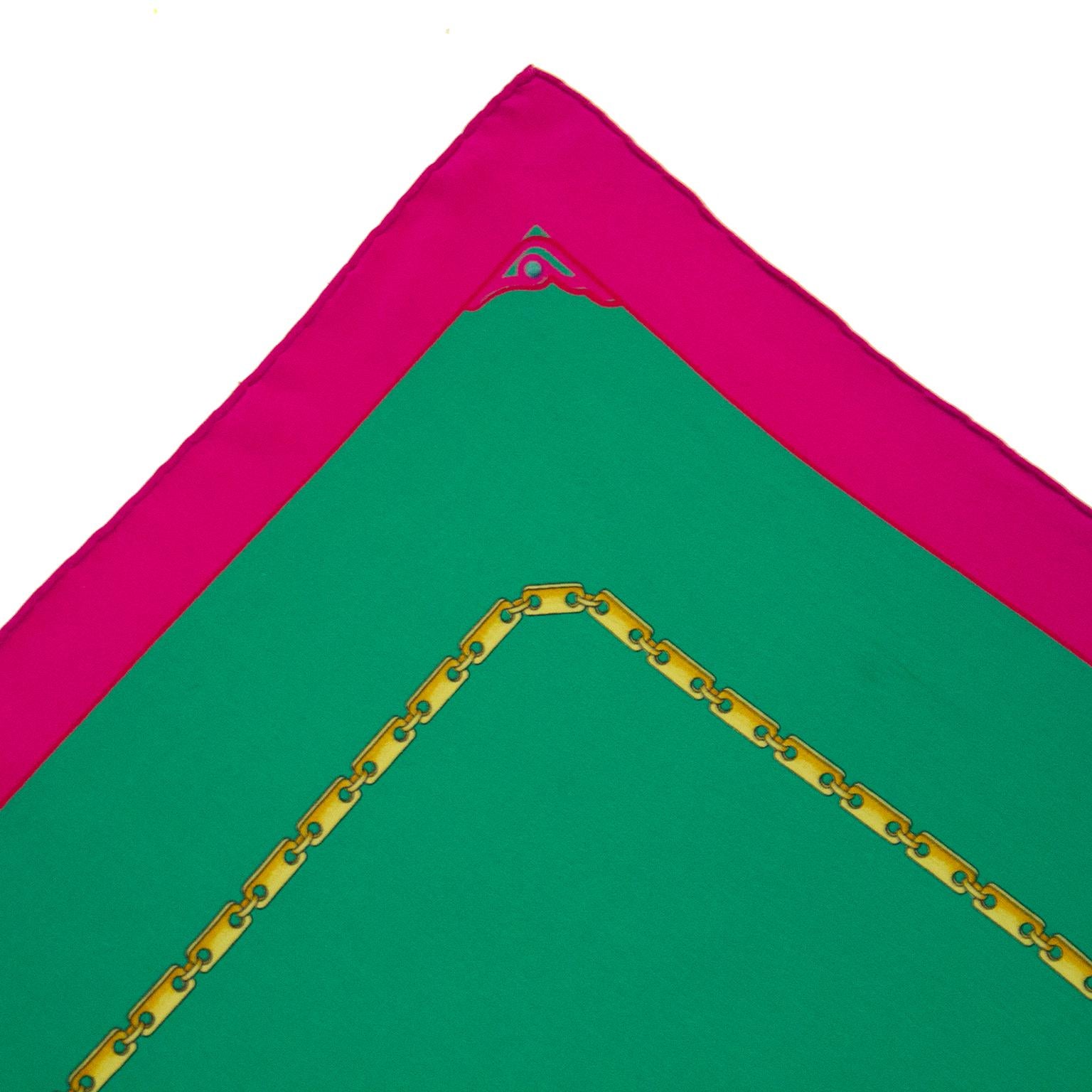 2000s Cartier Green & Pink Silk Scarf In Good Condition For Sale In Toronto, Ontario
