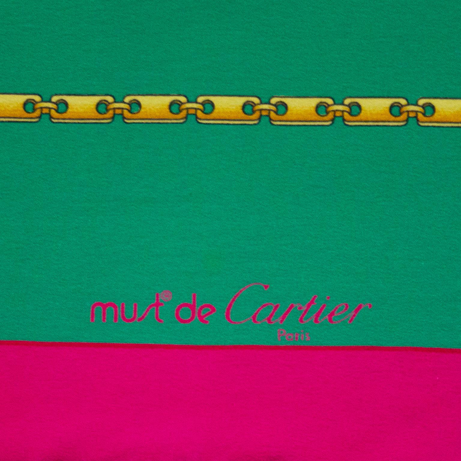2000er Cartier Seidenschal in Grün & Rosa  für Damen oder Herren im Angebot