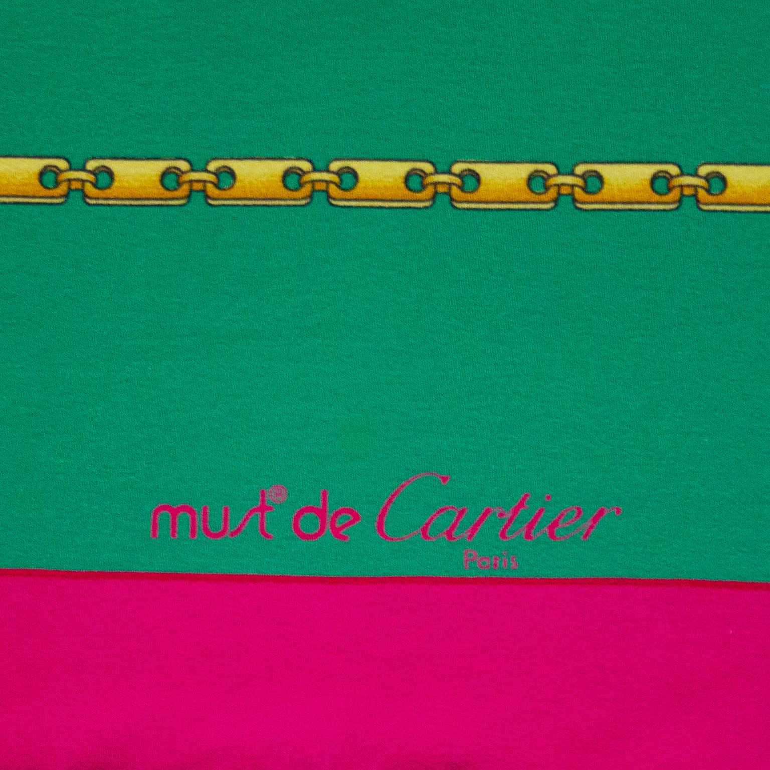 Women's or Men's 2000s Cartier Green & Pink Silk Scarf For Sale