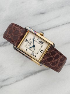 2000s Cartier Must Tank 2413 Vermeil White Roman Dial Quartz 26mm