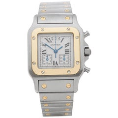 2000s Cartier Santos Galbee Chronograph Steel & Yellow Gold Wristwatch