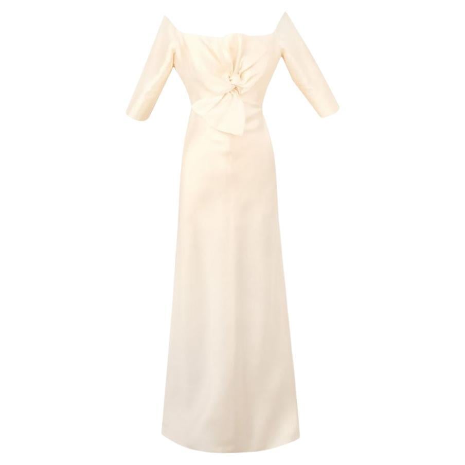 2000s CARVEN VINTAGE IVORY EVENING LONG BOW DRESS Size FR 36