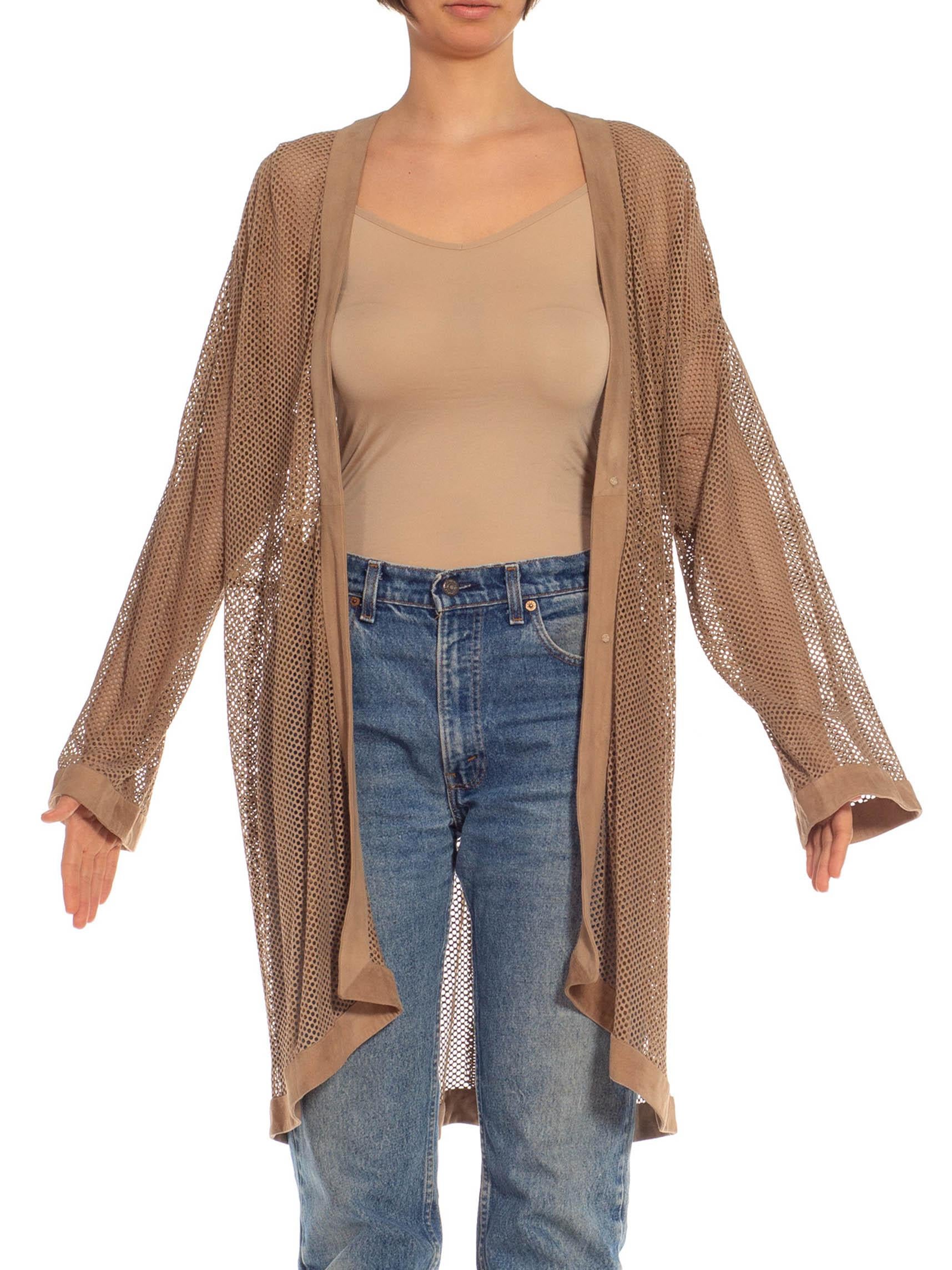 2000S CELINE Beige Suede Cardigan In Excellent Condition For Sale In New York, NY
