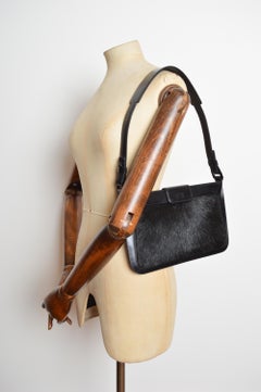 2000’s CELINE Black Pony Fur & Leather Minimalist Technical Shoulder Bag